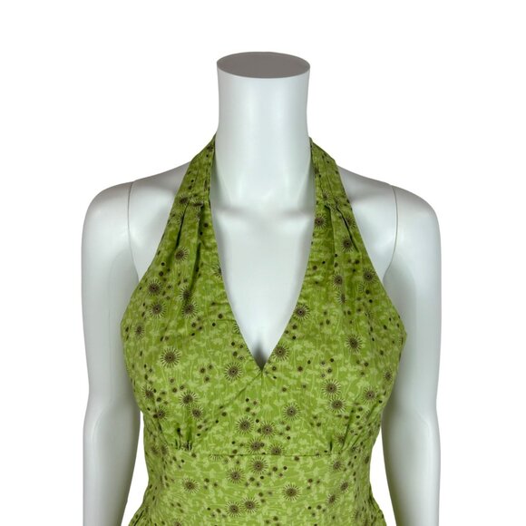 Vintage 50s Style Dress Women's XXS Atomic Starbursts Print Lime Gold Halter Sun - Picture 4 of 13